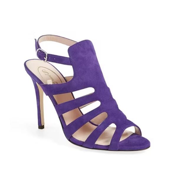 SJP Sarah Jessica Parker Purple Suede Gladiator Heels Size 36.5 - Picture 1 of 10